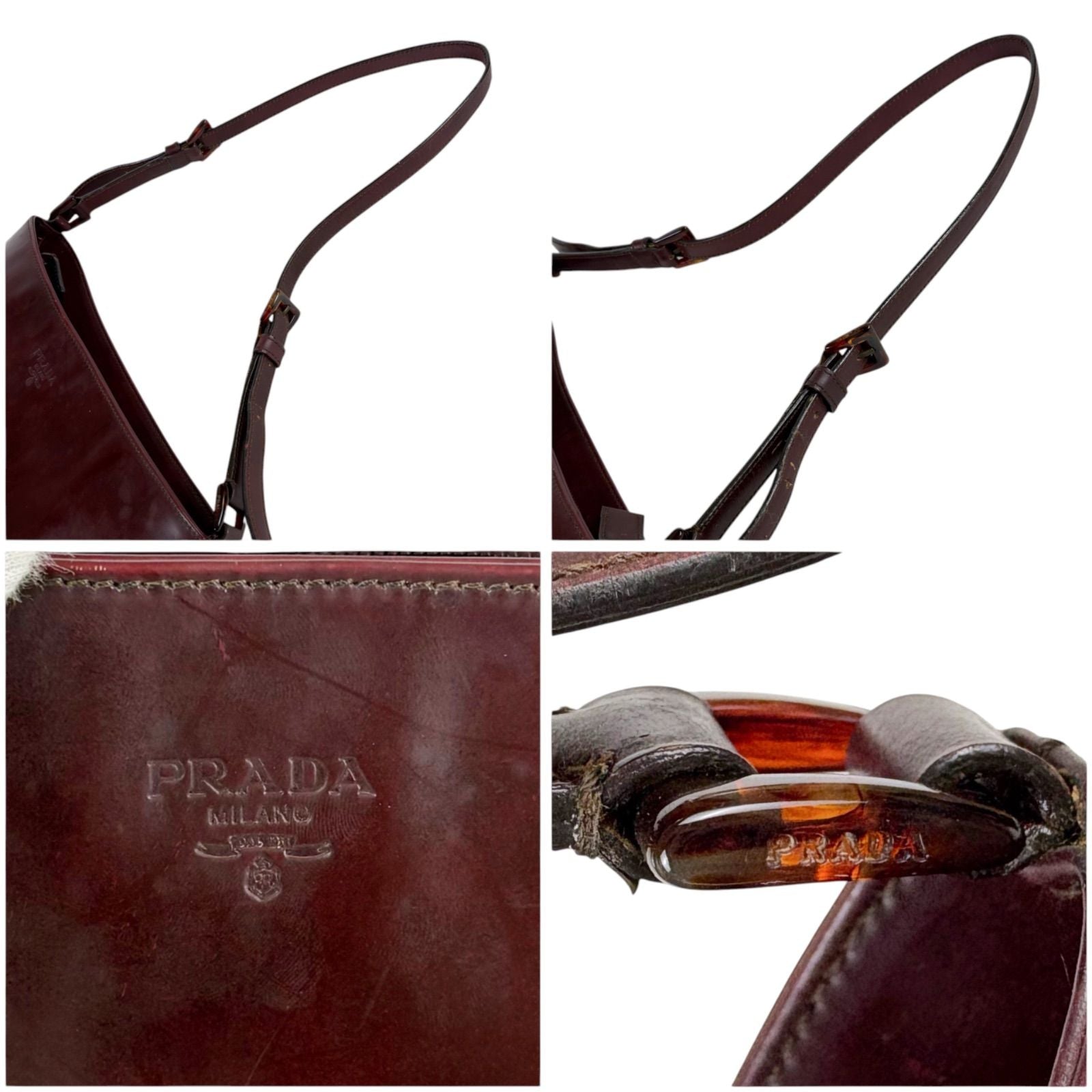 Prada Mirror Calf Leather Shoulder Bag Bordeaux — view 7