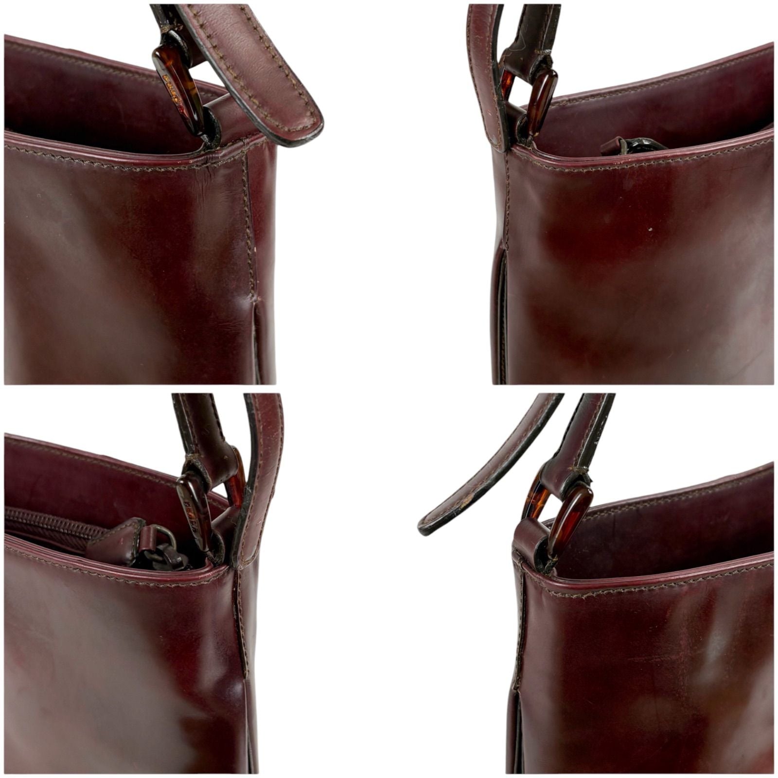 Prada Mirror Calf Leather Shoulder Bag Bordeaux — view 6