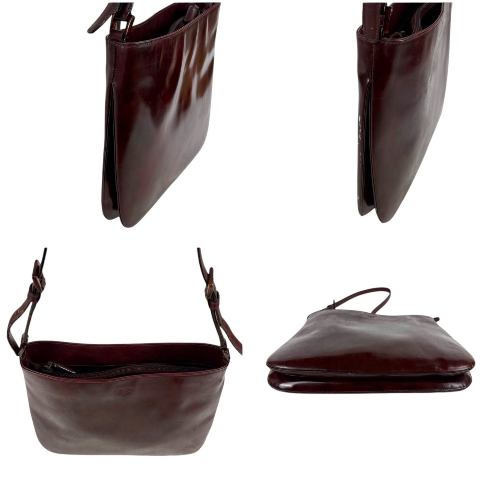 Prada Mirror Calf Leather Shoulder Bag Bordeaux — view 4