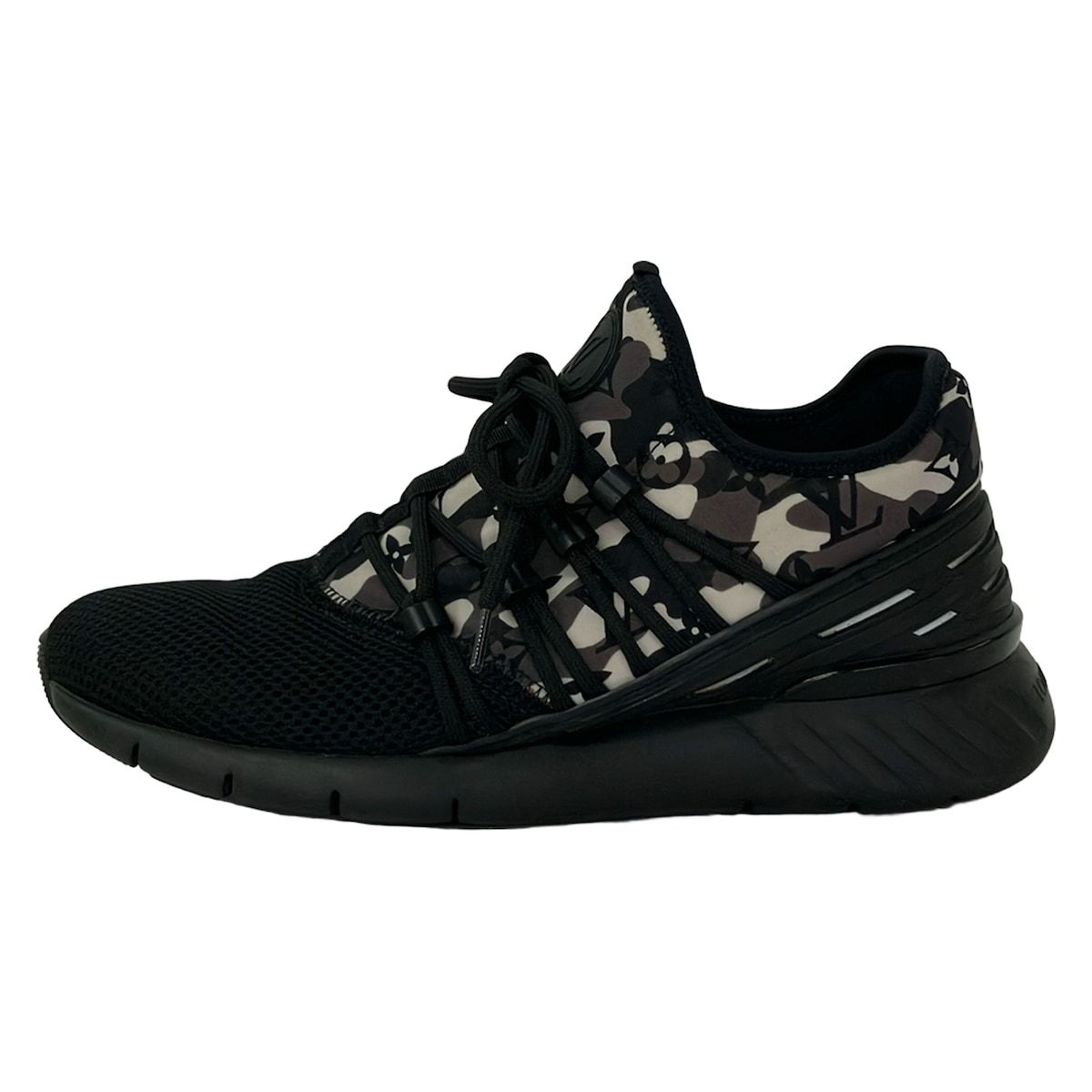 Louis Vuitton Sneakers 5 Fast Lane Line Black Dark Gray Ivory Monogram Pattern