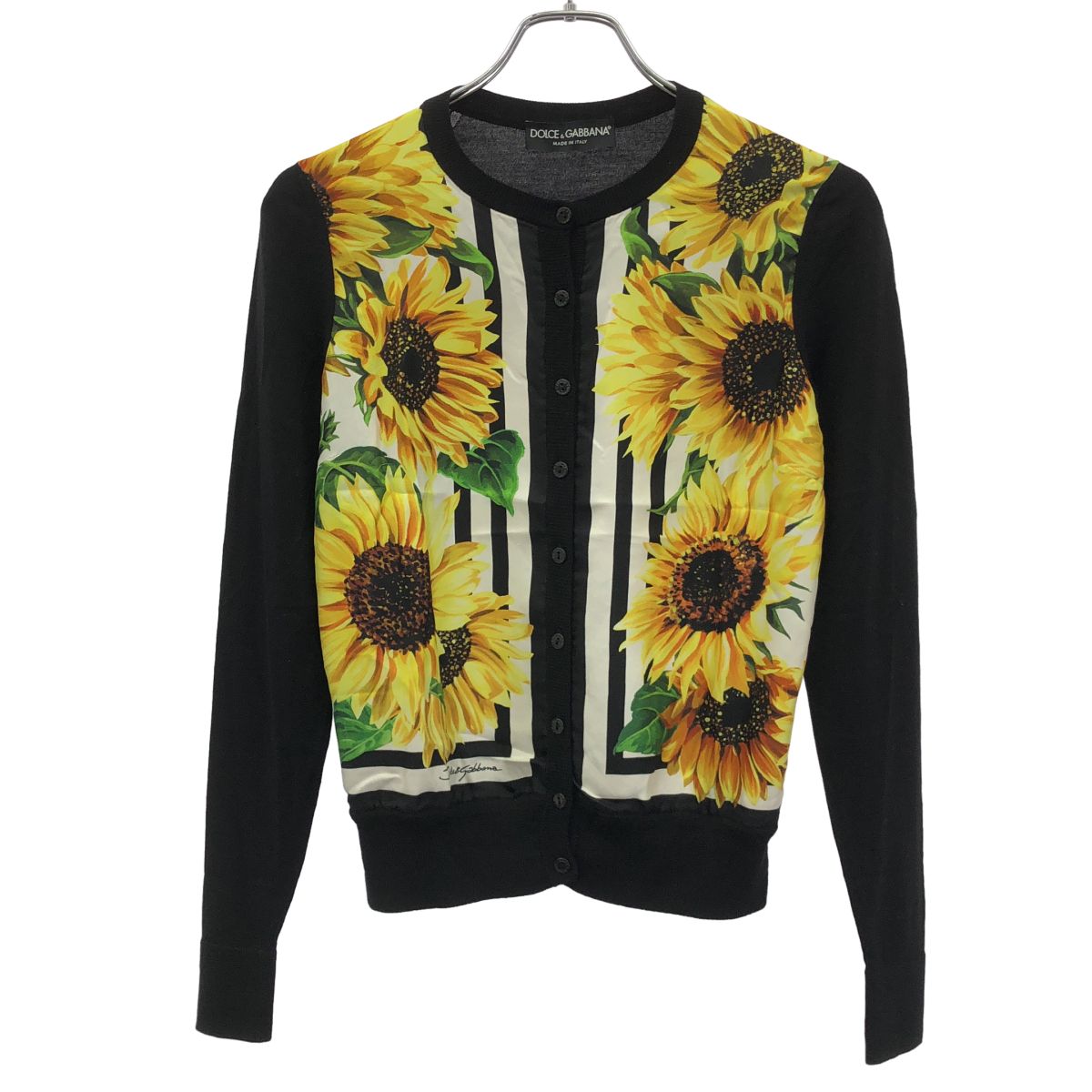 Dolce & Gabbana Silk Sunflower Cardigan Black Yellow 36