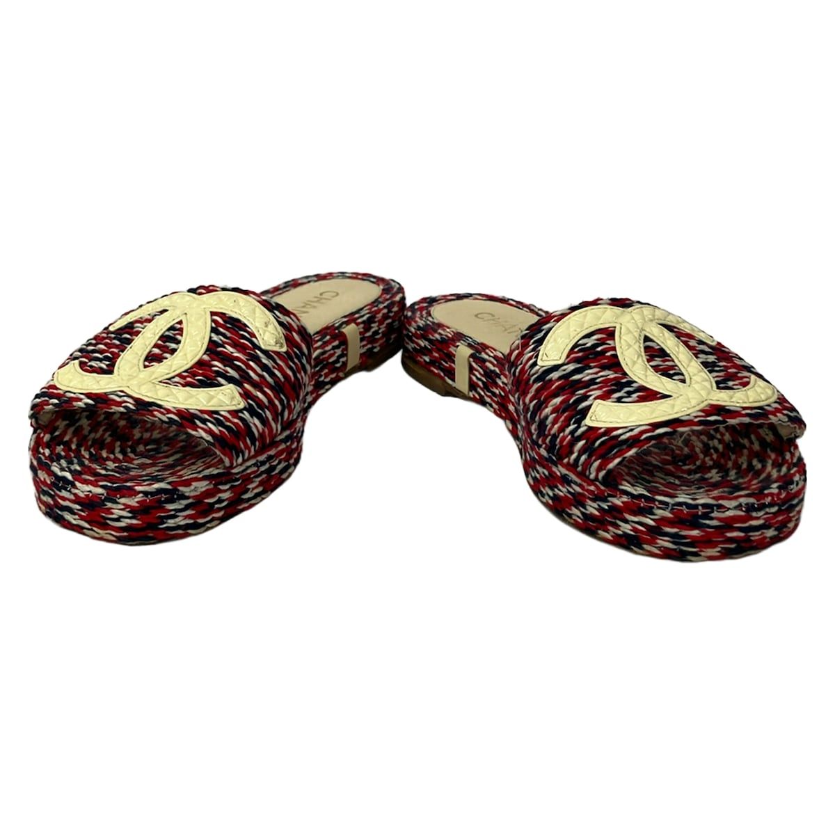 Chanel Sandals 38 C Red Dark Navy White CC Logo Wool — view 2