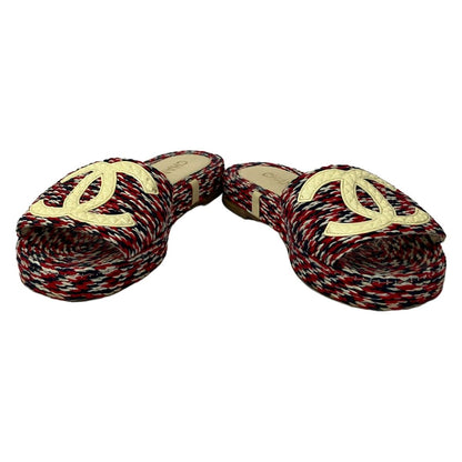 Chanel Sandals 38 C Red Dark Navy White CC Logo Wool — view 2