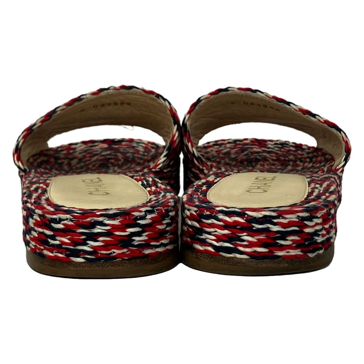 Chanel Sandals 38 C Red Dark Navy White CC Logo Wool — view 3