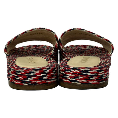 Chanel Sandals 38 C Red Dark Navy White CC Logo Wool — view 3