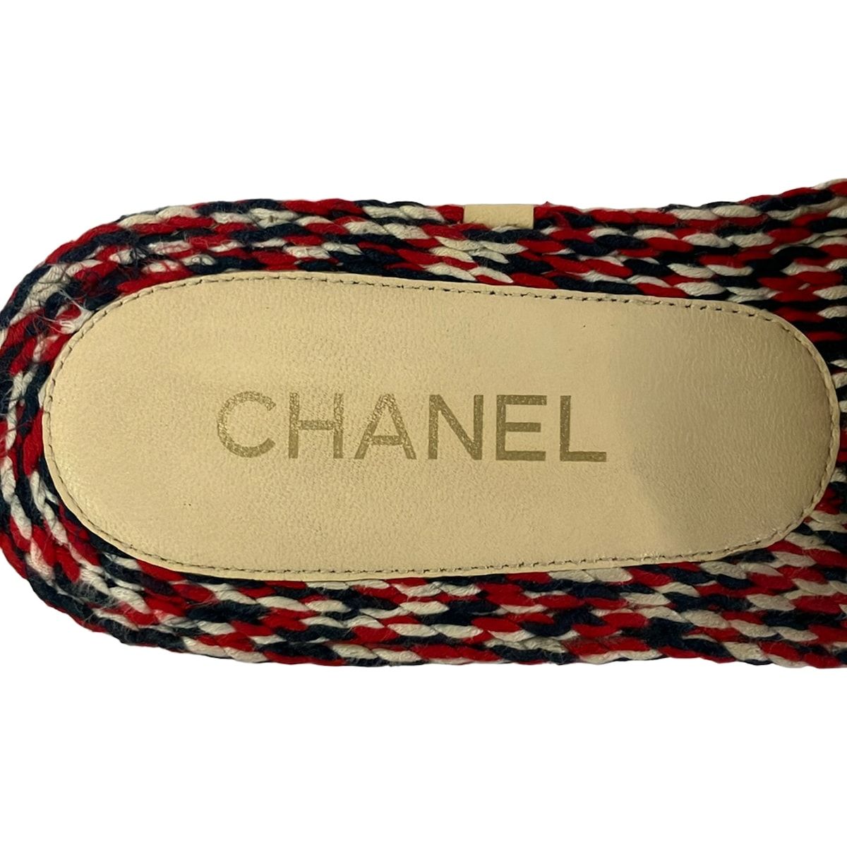 Chanel Sandals 38 C Red Dark Navy White CC Logo Wool — view 5