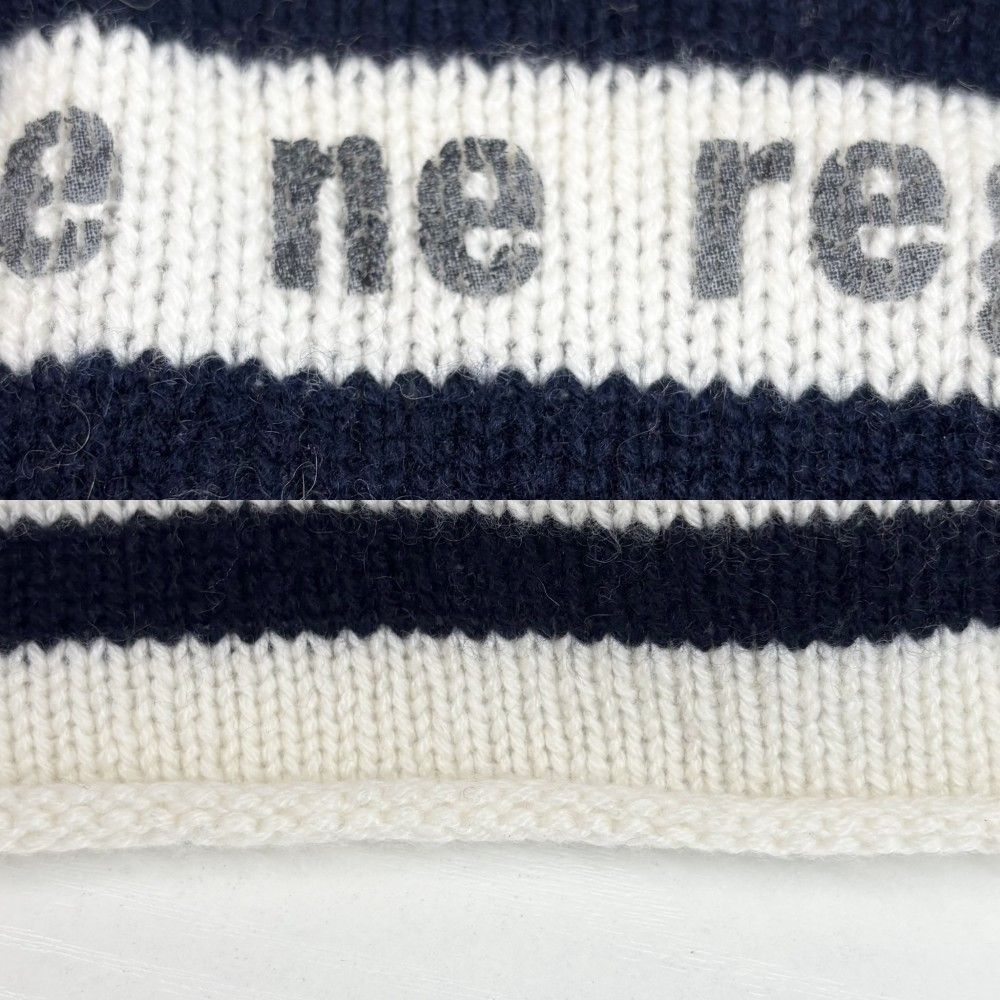 Dior Knit Border Top Long Sleeve 40 Navy White Cashmere Sweater — view 6