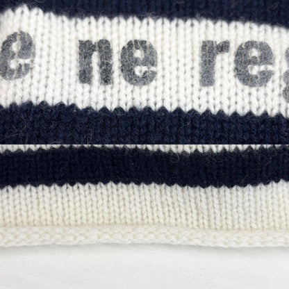 Dior Knit Border Top Long Sleeve 40 Navy White Cashmere Sweater — view 6