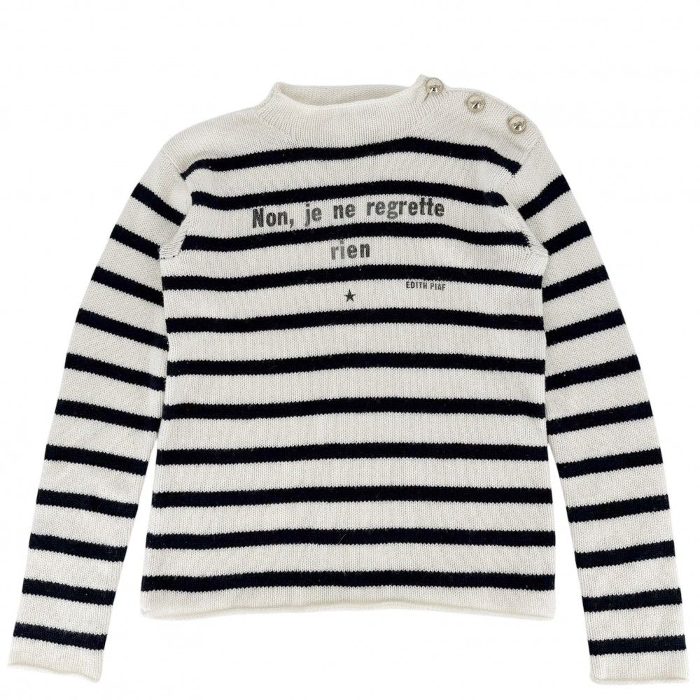 Dior Knit Border Top Long Sleeve 40 Navy White Cashmere Sweater