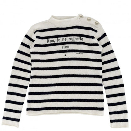 Dior Knit Border Top Long Sleeve 40 Navy White Cashmere Sweater