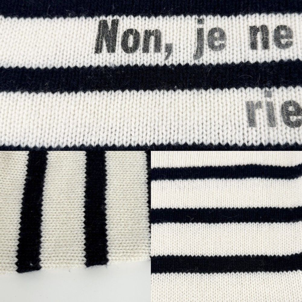 Dior Knit Border Top Long Sleeve 40 Navy White Cashmere Sweater — view 5
