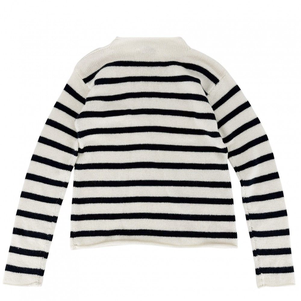 Dior Knit Border Top Long Sleeve 40 Navy White Cashmere Sweater — view 2