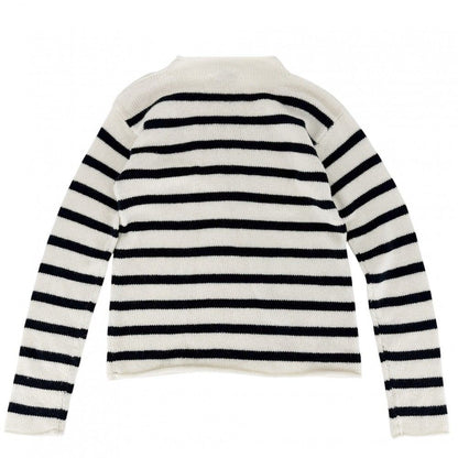 Dior Knit Border Top Long Sleeve 40 Navy White Cashmere Sweater — view 2