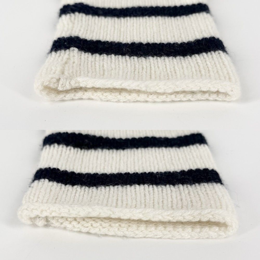 Dior Knit Border Top Long Sleeve 40 Navy White Cashmere Sweater — view 3