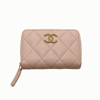 Chanel Ten Coin Purse Pink Caviar Leather Gold CC Logo Line Stone