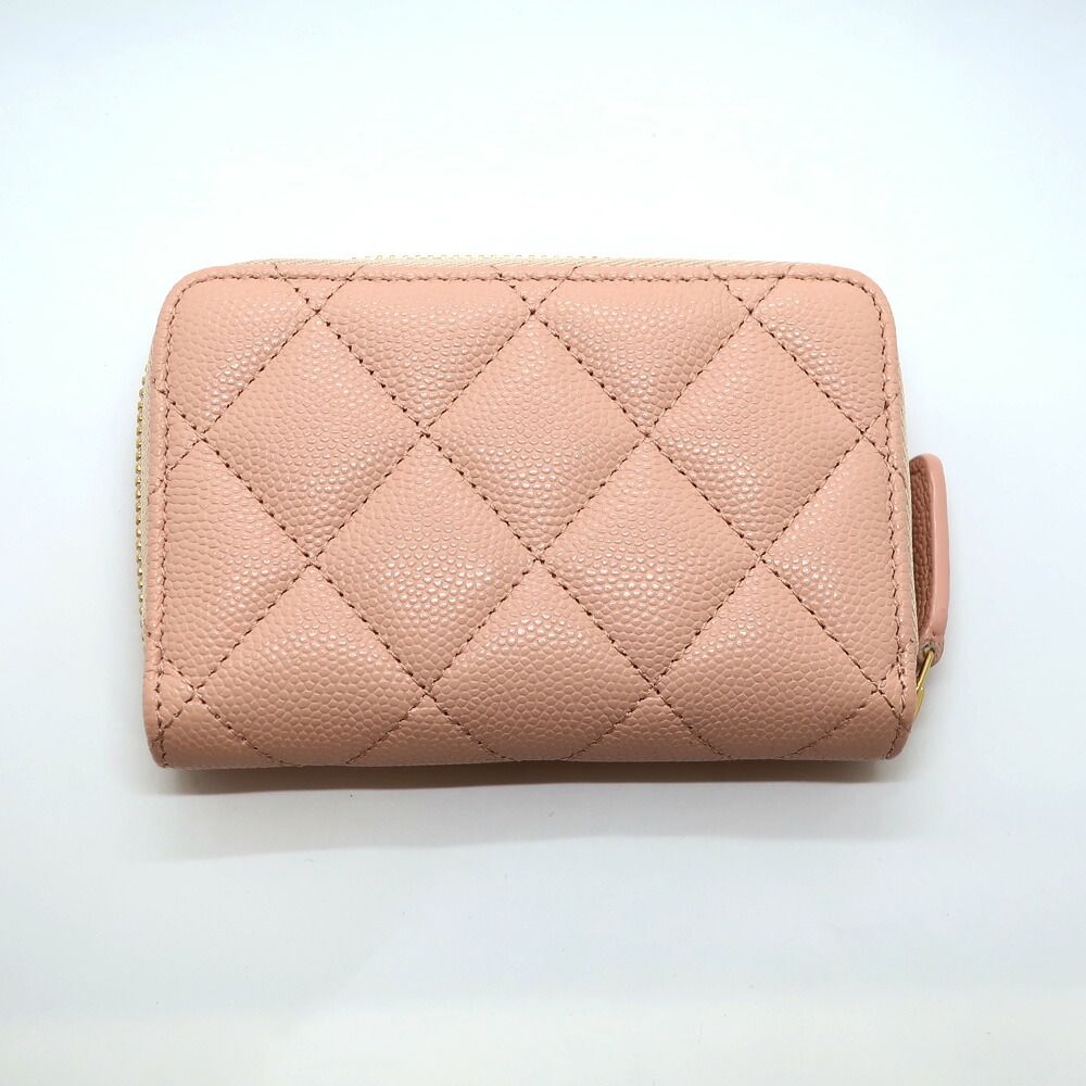 Chanel Ten Coin Purse Pink Caviar Leather Gold CC Logo Line Stone — view 2