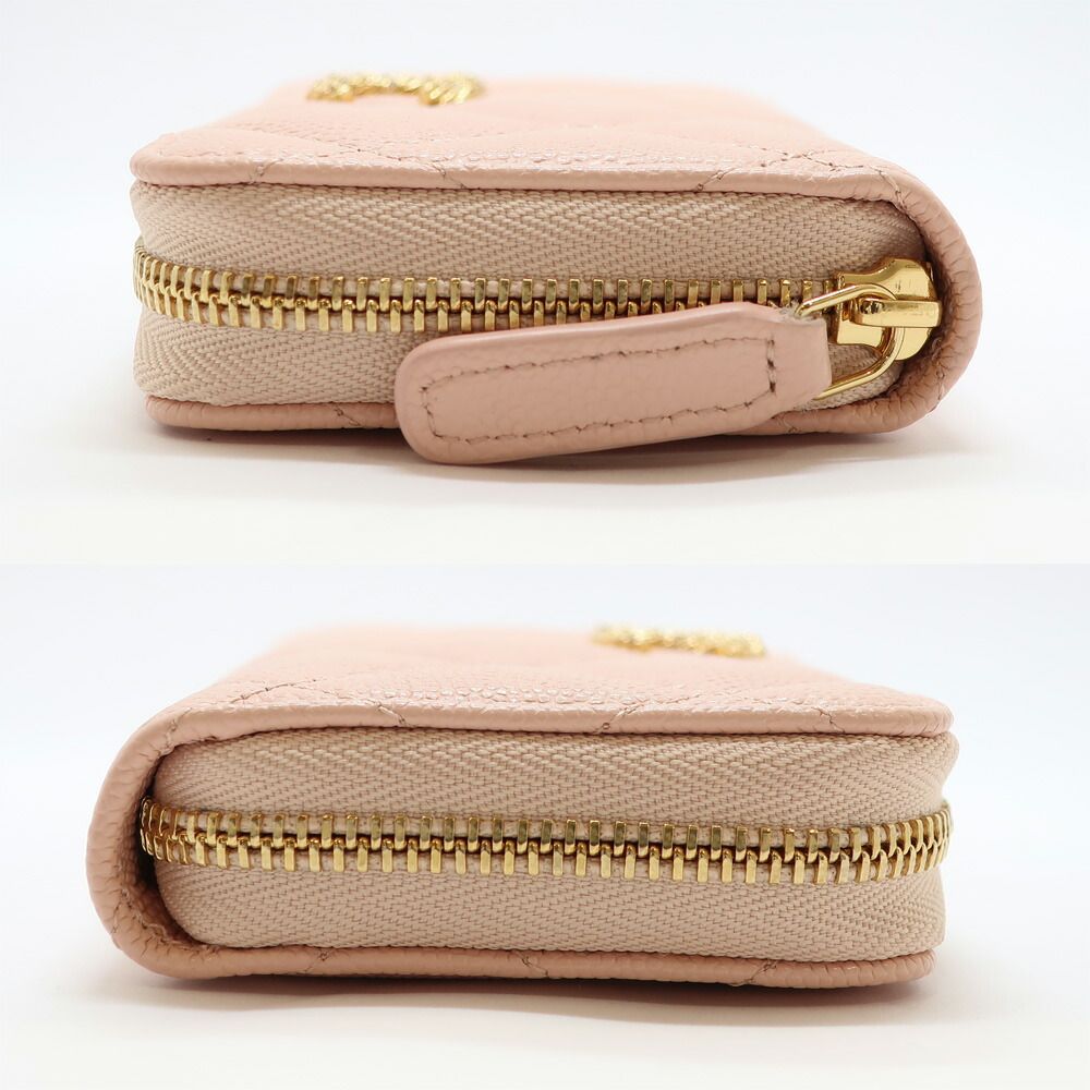 Chanel Ten Coin Purse Pink Caviar Leather Gold CC Logo Line Stone — view 4