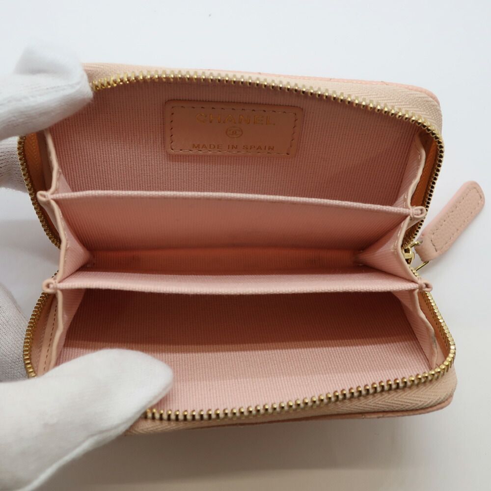 Chanel Ten Coin Purse Pink Caviar Leather Gold CC Logo Line Stone — view 3