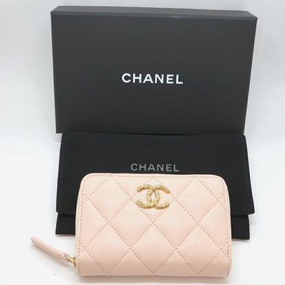 Chanel Ten Coin Purse Pink Caviar Leather Gold CC Logo Line Stone — view 7