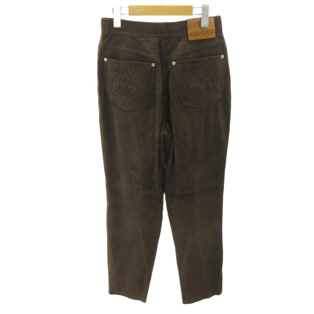 Gucci Era Suede Pants Interlocking GG Tapered Zip Fly 42 Brown Stk — view 2