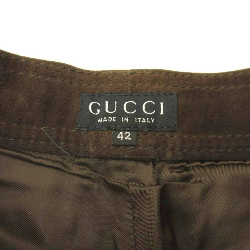 Gucci Era Suede Pants Interlocking GG Tapered Zip Fly 42 Brown Stk — view 7
