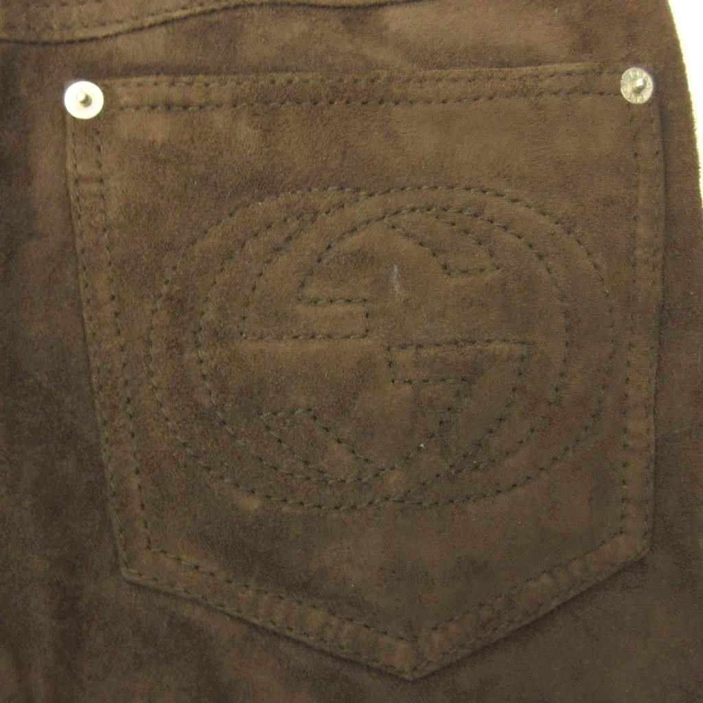 Gucci Era Suede Pants Interlocking GG Tapered Zip Fly 42 Brown Stk — view 4