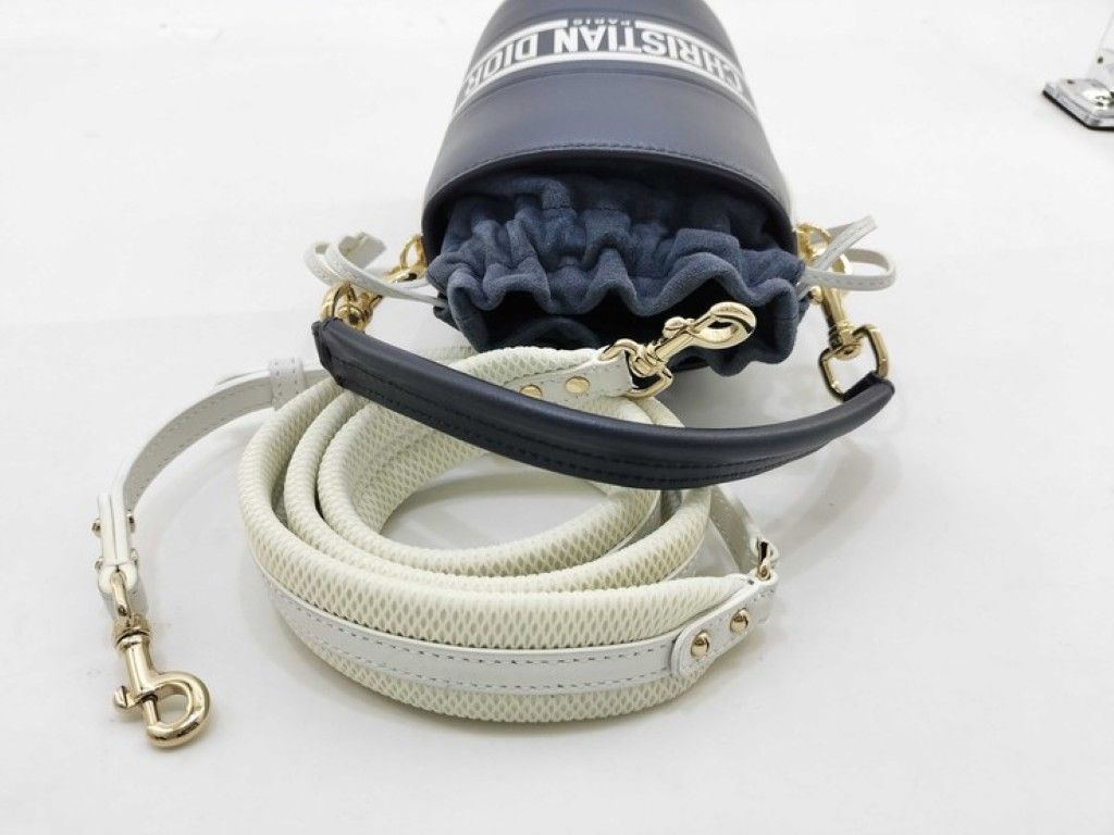 Dior Bucket Vibe Shoulder Bag Navy White Leather Gold — view 5