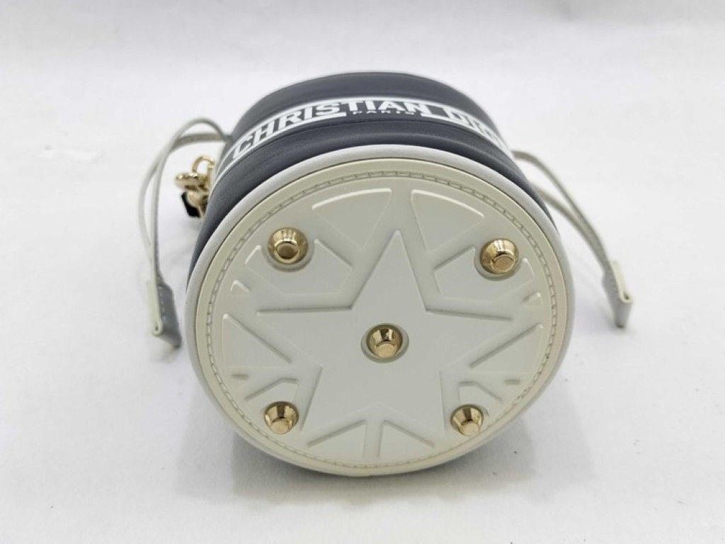Dior Bucket Vibe Shoulder Bag Navy White Leather Gold — view 3