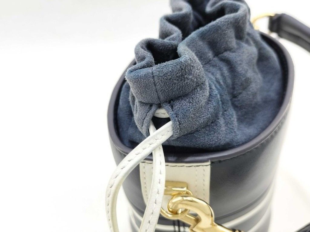 Dior Bucket Vibe Shoulder Bag Navy White Leather Gold — view 6