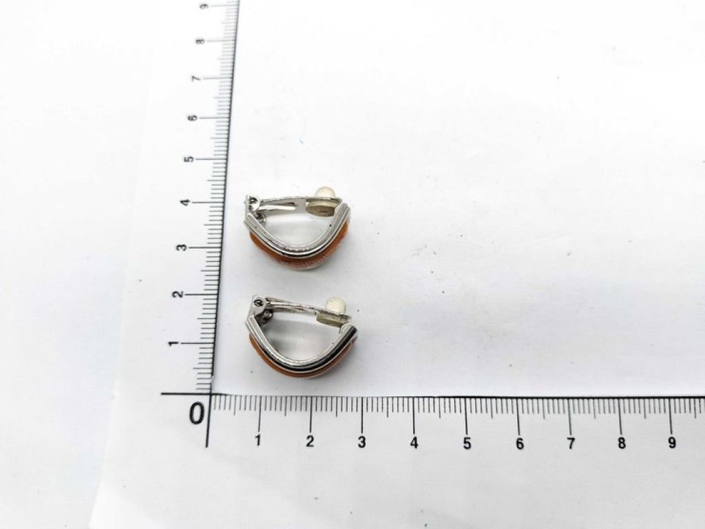 Hermes Earrings Enamel Orange Silver Metal Cloisonne — view 7