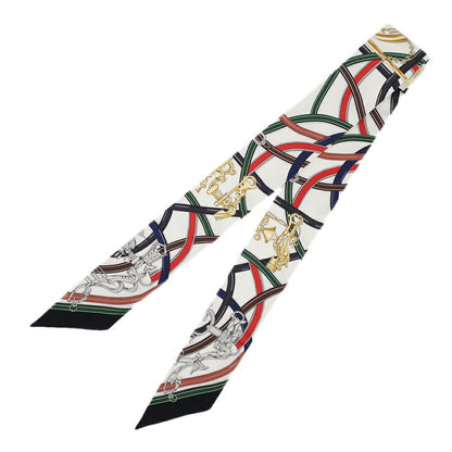 Hermes Ten Twilly Legendary Harness Scarf Silk White Multicolor