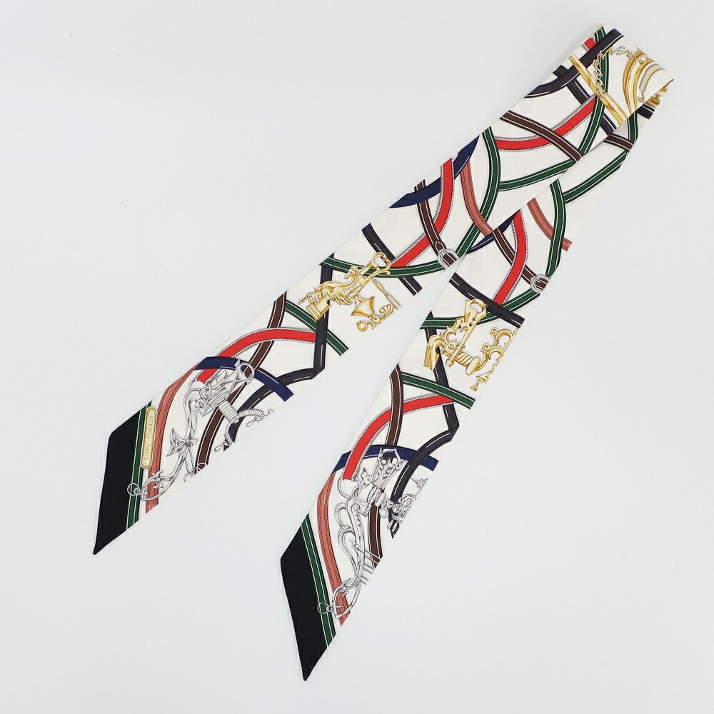 Hermes Ten Twilly Legendary Harness Scarf Silk White Multicolor — view 2