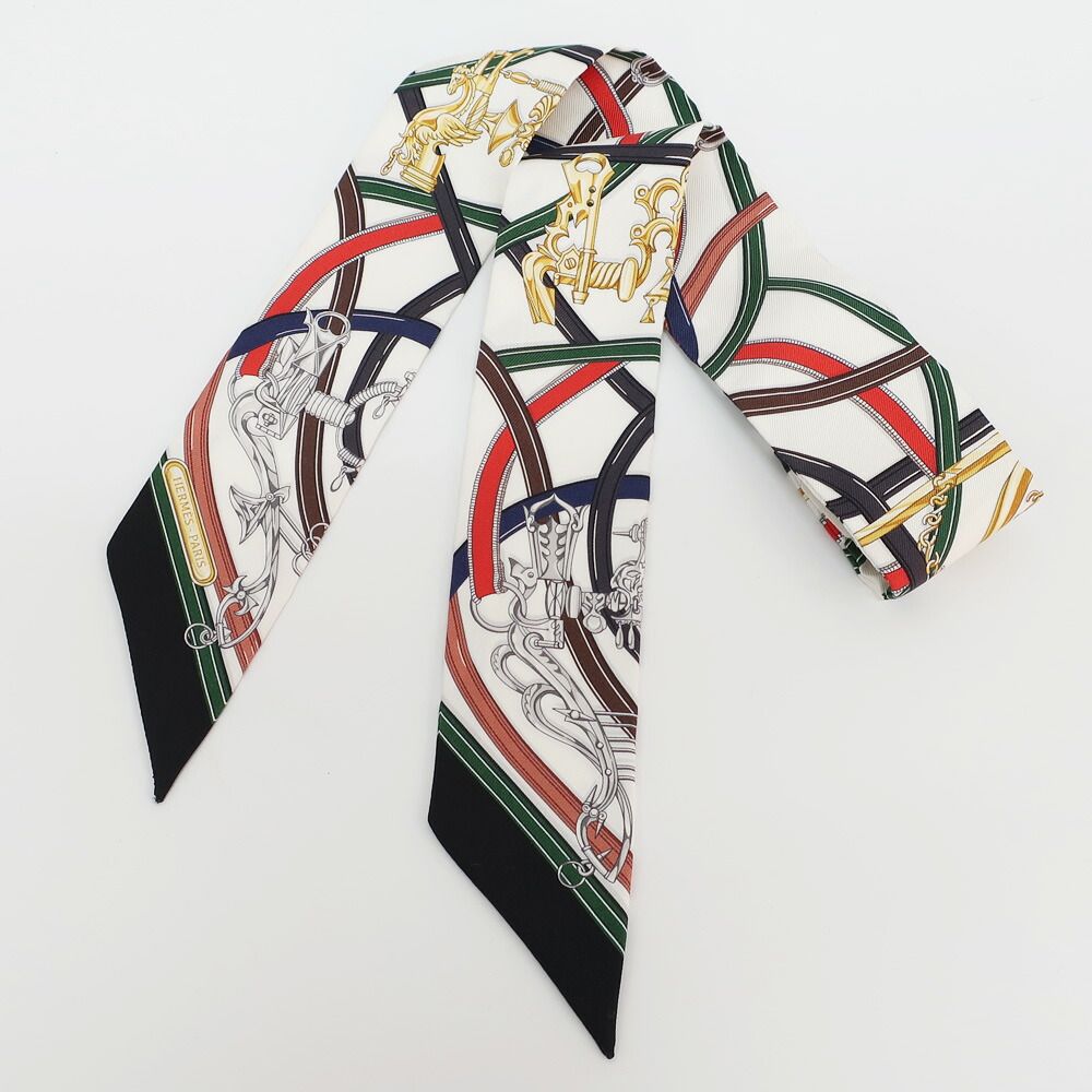 Hermes Ten Twilly Legendary Harness Scarf Silk White Multicolor — view 9