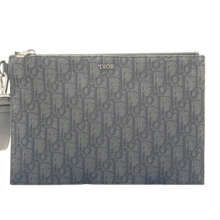 Dior Clutch Black Canvas Leather Second Silver