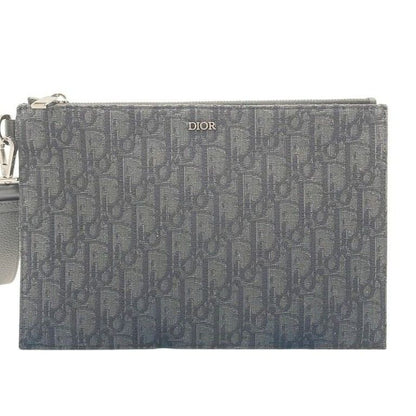 Dior Clutch Black Canvas Leather Second Silver