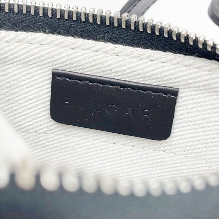 Bvlgari Shoulder Bag Logo Mania Black Blue Leather Denim Silver — view 7