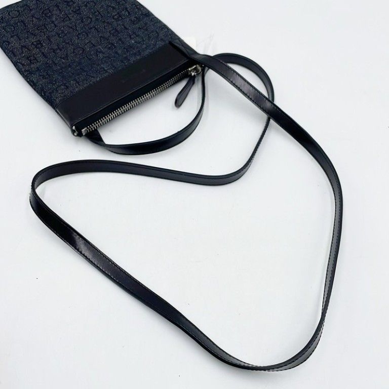 Bvlgari Shoulder Bag Logo Mania Black Blue Leather Denim Silver — view 5
