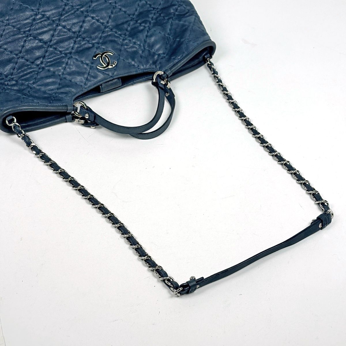 Chanel Wild Stitch Tote 2-Way Shoulder Bag CC Logo Leather Blue — view 6
