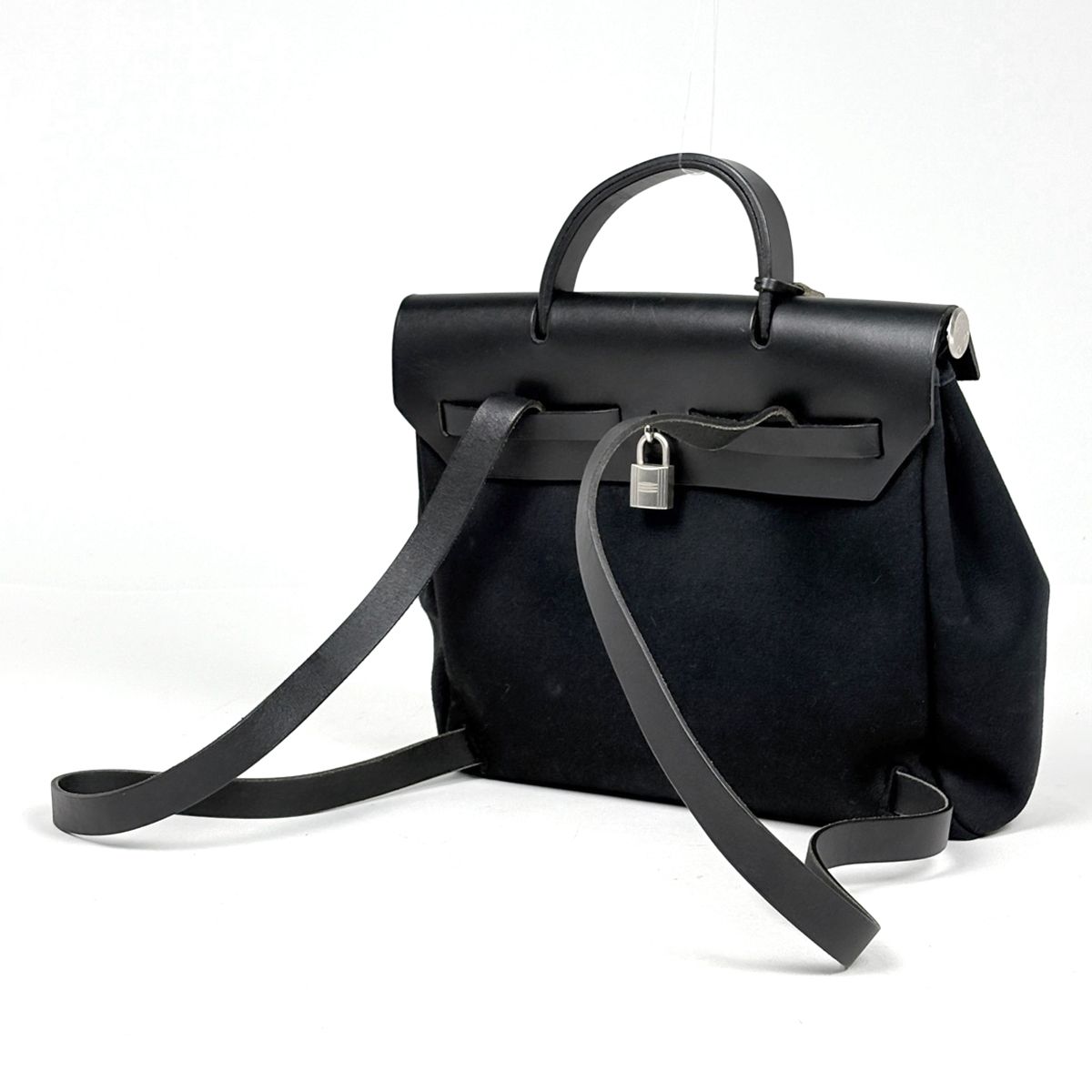Hermes Herbag a Dos PM 2-Way Handbag Backpack Toile Officier Black — view 2