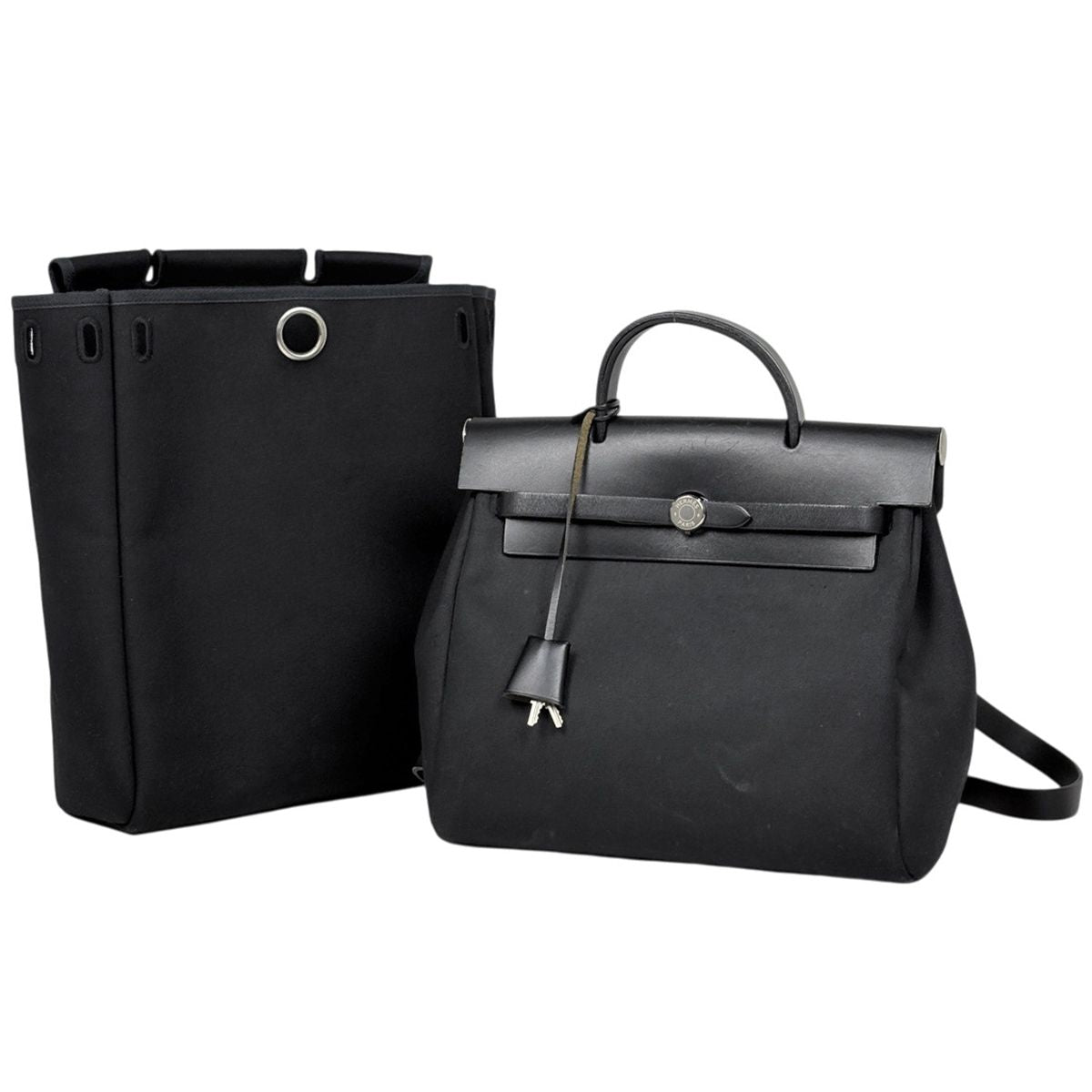 Hermes Herbag a Dos PM 2-Way Handbag Backpack Toile Officier Black