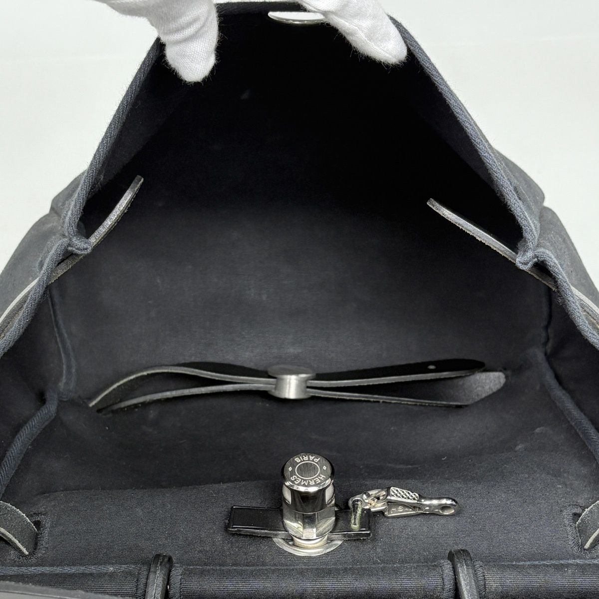 Hermes Herbag a Dos PM 2-Way Handbag Backpack Toile Officier Black — view 9