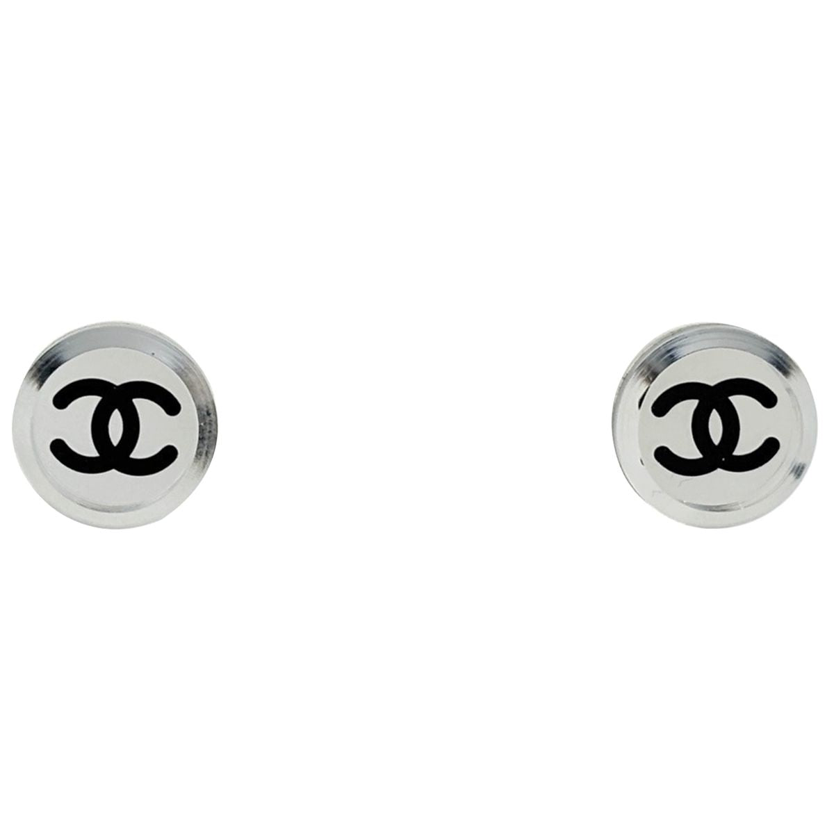 Chanel CC Logo Round Earrings Silver Plated