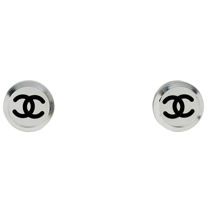 Chanel CC Logo Round Earrings Silver Plated