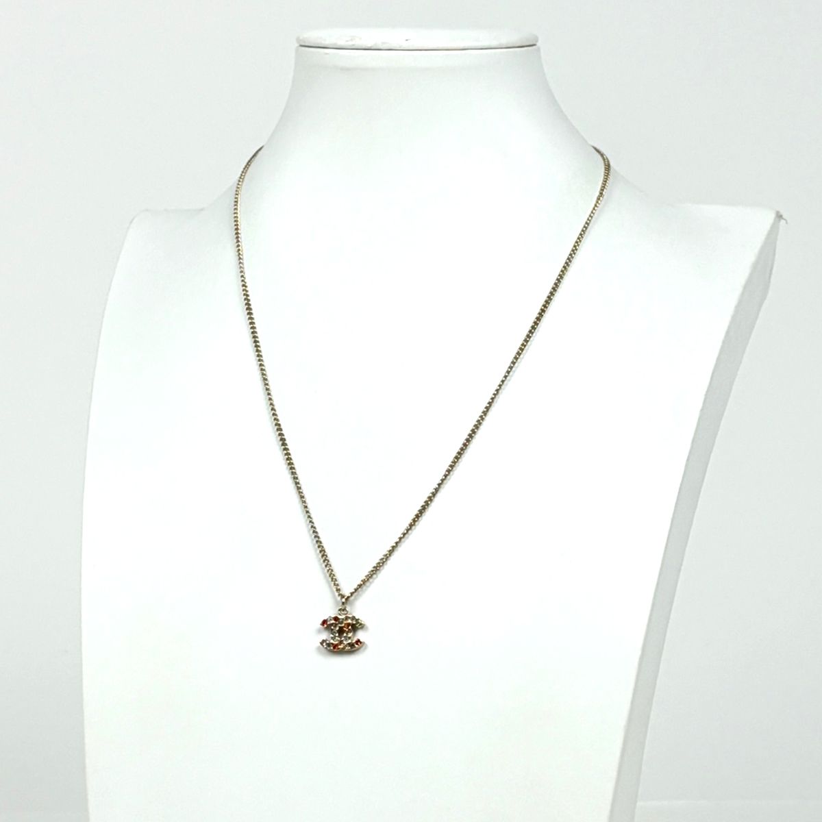Chanel CC Logo Line Stone Necklace Gold Plated Red — view 5
