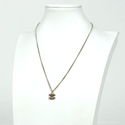Chanel CC Logo Line Stone Necklace Gold Plated Red — view 5
