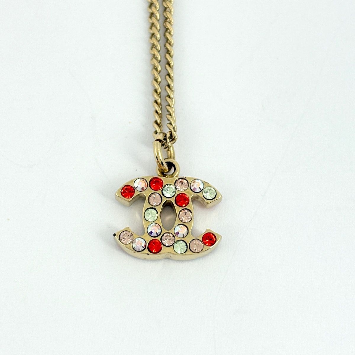 Chanel CC Logo Line Stone Necklace Gold Plated Red — view 2