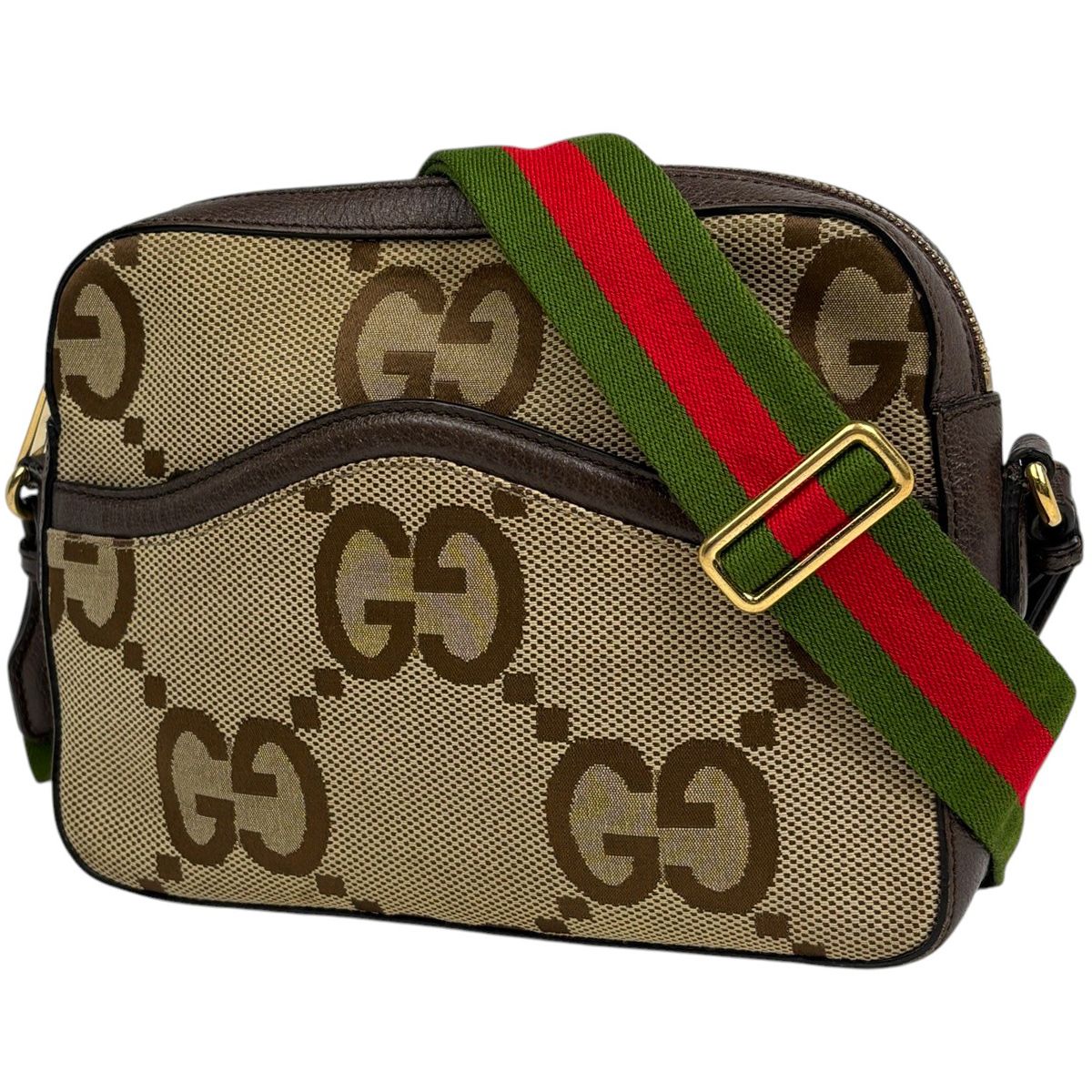 Gucci Jumbo GG Messenger Bag Sherry Line Web Canvas Beige Brown