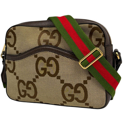 Gucci Jumbo GG Messenger Bag Sherry Line Web Canvas Beige Brown