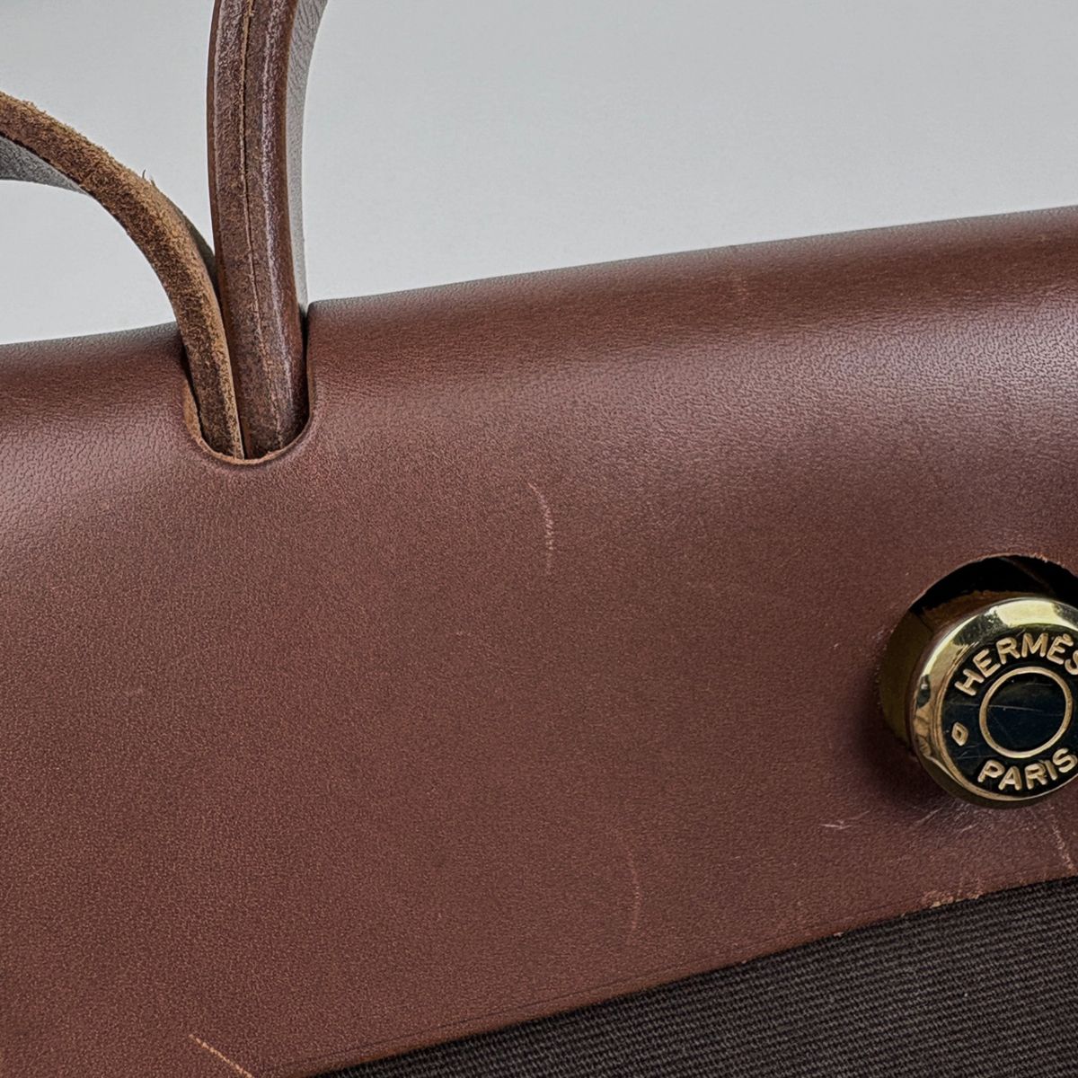 Hermes Herbag PM 2-Way Handbag Toile Officier Brown Natural — view 5