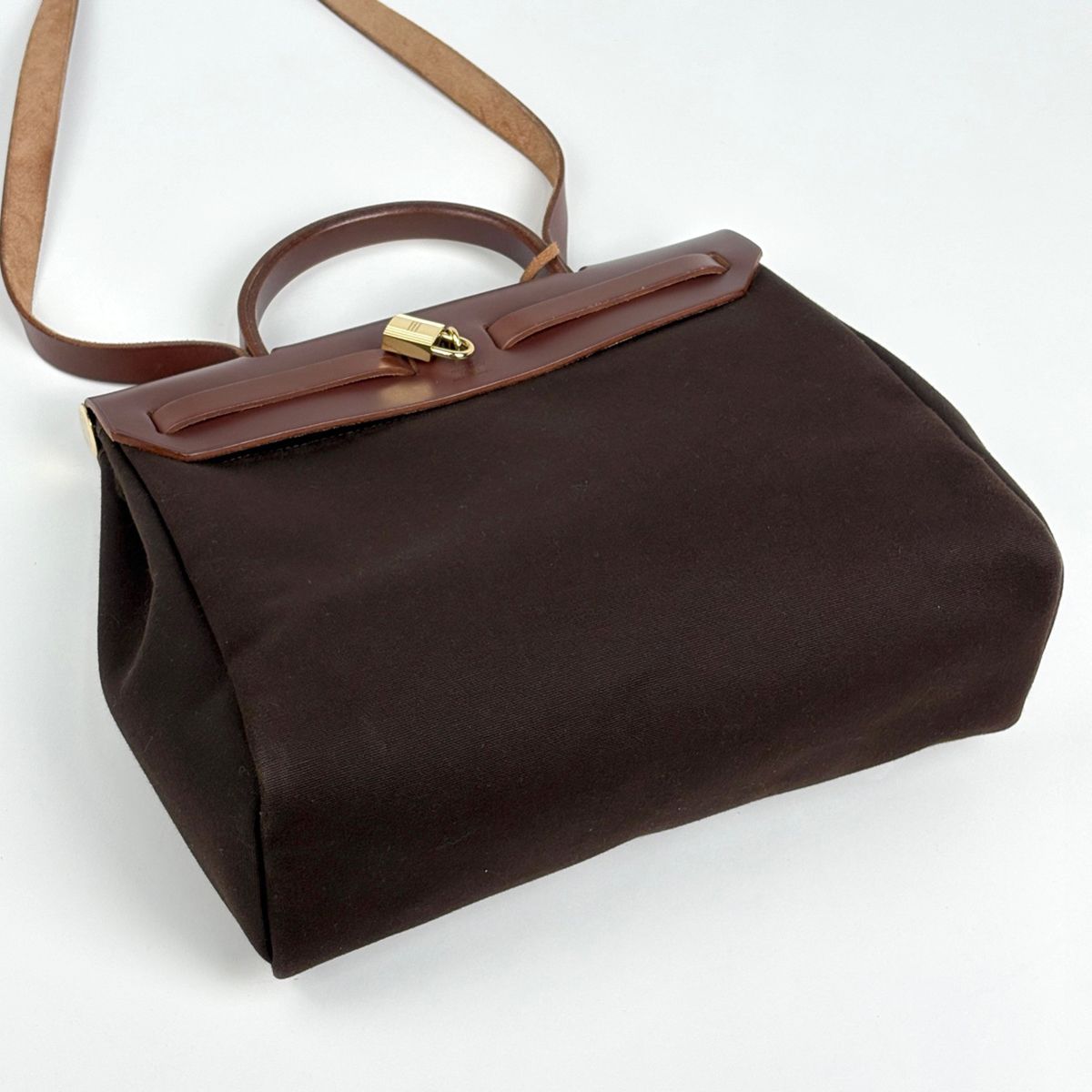 Hermes Herbag PM 2-Way Handbag Toile Officier Brown Natural — view 2